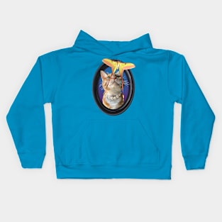 Ginger Tabby Cat Watching a Chinese Moon Moth Kids Hoodie